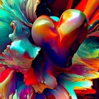 Colorful Psychedelic Digital Artwork: Entwined Female Faces with Floral Elements