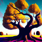 Vibrant surreal trees and castles in abstract landscape