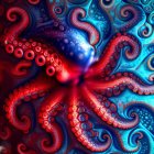 Surreal Octopus with Colorful Tentacles and Cosmic Background