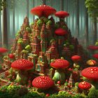 Colorful digital artwork: Luminous mushrooms in underwater fantasy scene