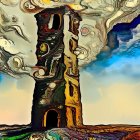 Wooden Fire Lookout Tower Watercolor Illustration at Sunset