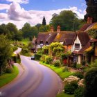 Vibrant illustration of idyllic village with half-timbered houses and castle