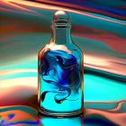 Surreal painting: Woman's face in bottle on colorful background