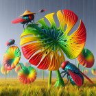 Surreal Landscape with Oversized Rainbow Flowers