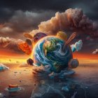 Colorful surreal planets and moons in starry sky art.