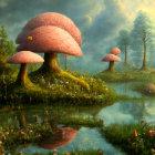 Colorful surreal landscape with floating islands and whimsical towers.