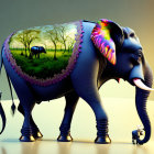 Artistic Elephant with Landscape Scene and Figure in Warm Lighting