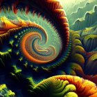 Colorful spiraling nautilus fractal art with luminous bubbles