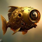 Colorful surreal fish with big eye and human-like lips on abstract background