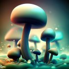 Fantasy mushrooms in neon forest: vibrant digital art