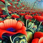 Detailed red poppies in vibrant field setting