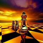 Red Apples and Chess Pieces on Checkerboard with Street Scene Background