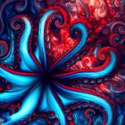 Colorful Fractal Image with Swirling Blue, Red, and Orange Patterns