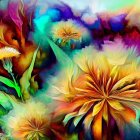 Colorful Gerbera Flowers and Bees on Blue Gradient Background