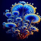 Blue and Orange Bioluminescent Coral Organism on Dark Background