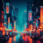 Futuristic cityscape with neon colors, circular portal, whimsical buildings, and sleek car under