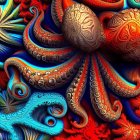 Colorful Stylized Octopus Artwork in Vibrant Underwater Scene