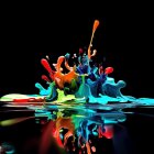 Vibrant liquid splash with droplets on dark background