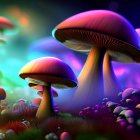 Colorful Glowing Mushrooms Against Dreamy Background