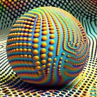 Colorful 3D Sphere with Intricate Textures on Blue and Gold Background