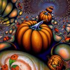 Colorful Halloween Illustration: Jack-o'-lanterns, Autumn Leaves, Spooky Castle