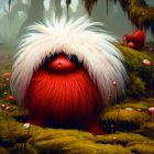 Fantasy forest scene with whimsical creature and luminous orange eye