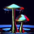 Detailed bioluminescent mushroom digital art on dark background