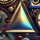 Colorful Geometric Shapes with Golden Triangle on Dark Background