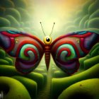 Colorful Butterfly Fractal Art with Green, Yellow, and Purple Patterns