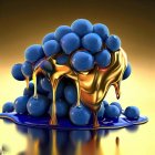 Ornate gold and blue 3D fractal sphere on amber background