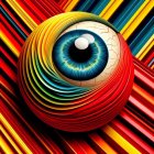 Abstract Eye Artwork with Vibrant Swirling Patterns in Yellow, Orange, Red, and Blue