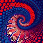 Golden fractal spiral with glowing orbs on deep blue background