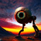 Colorful surreal eye over vibrant landscape with sunrise/sunset