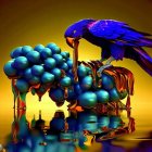 Colorful 3D fractal: intricate alien coral patterns in blues and purples on yellow