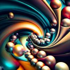 Colorful orbs and swirls on dark backdrop with glossy textures