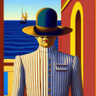 Geometric figure in suit and top hat with warm color palette