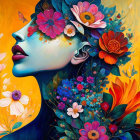 Stylized women with elaborate hairstyles and butterfly adornments in surreal setting