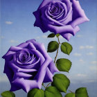 Vibrant blue roses on whimsical blue and purple background