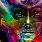 Colorful Abstract Painting: Swirling Face with Surreal Features