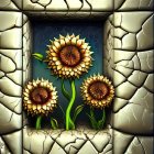 Vibrant sunflowers and ivy leaves in 3D artwork