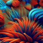 Intricate fractal image: Vibrant blues and oranges, abstract flower.