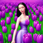 Surreal illustration featuring stylized woman and face molds on purple and green background