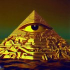 Colorful Pyramid with Illuminating Eyes in Twilight Sky