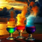 Colorful Surreal Artwork: Glasses with Fire and Water, Nuts, Chocolate, Whims