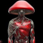 Surreal humanoid figure with galaxy mushroom head and cosmic patterns