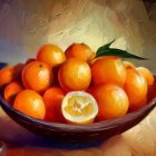 Colorful Watercolor Painting of Orange Fruit on Tree Branches