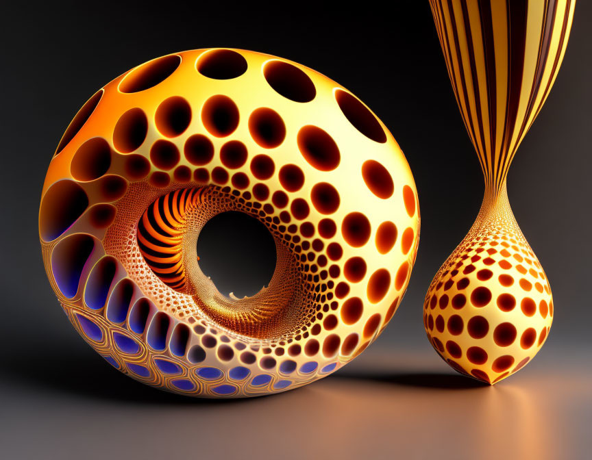 Intricate 3D Rendered Donut-Shaped Object with Teardrop Shape in Warm