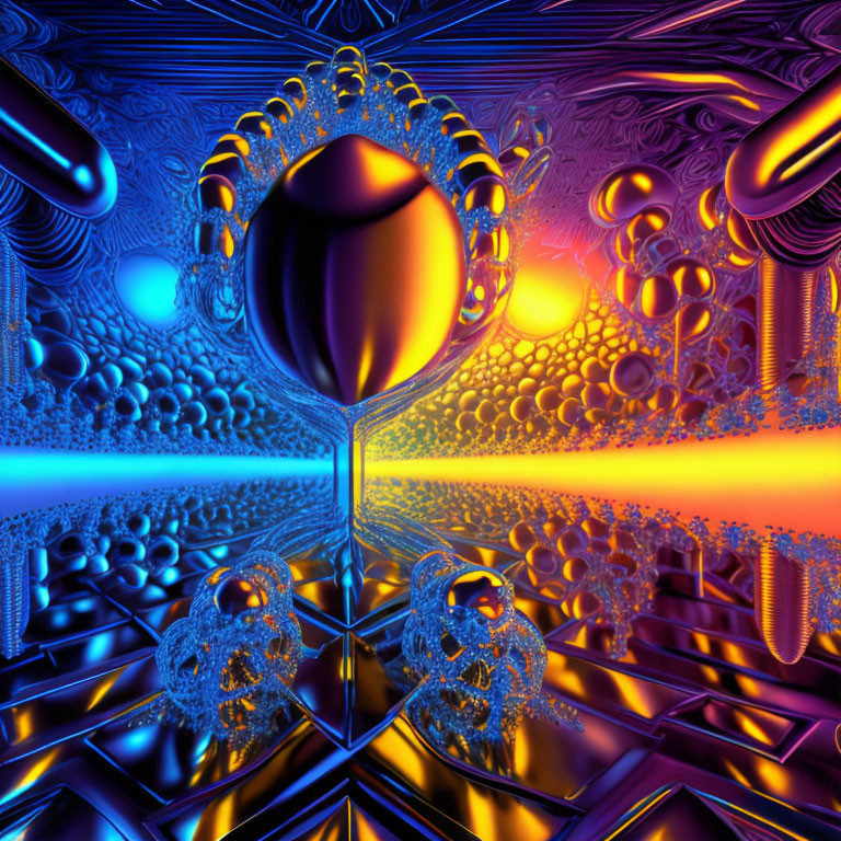 Colorful Psychedelic Digital Art with Glossy Sphere & Fractal Designs