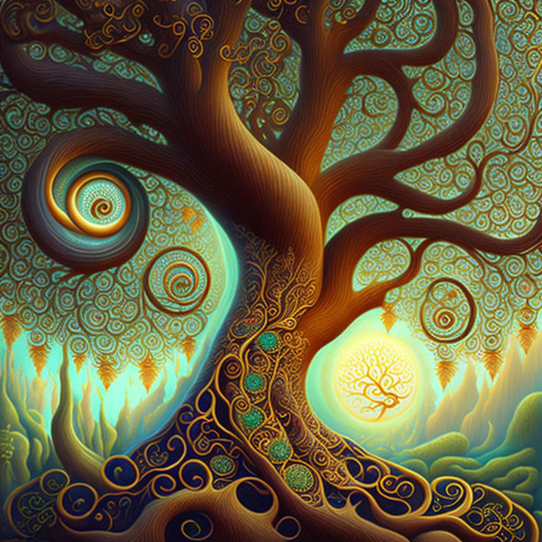 Colorful Psychedelic Artwork: Abstract Tree with Swirling Branches