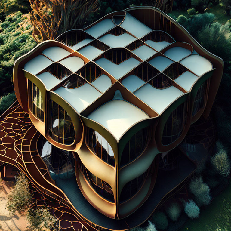 Organic Design Futuristic House with Large Glass Windows